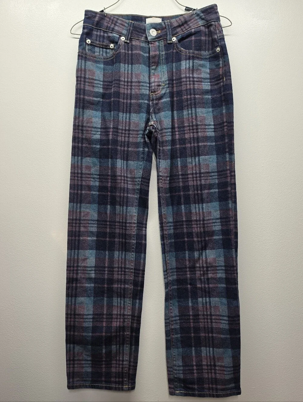 French Connection Plaid Cropped Jeans Sz 26 High Waisted Dark Academia 90s
